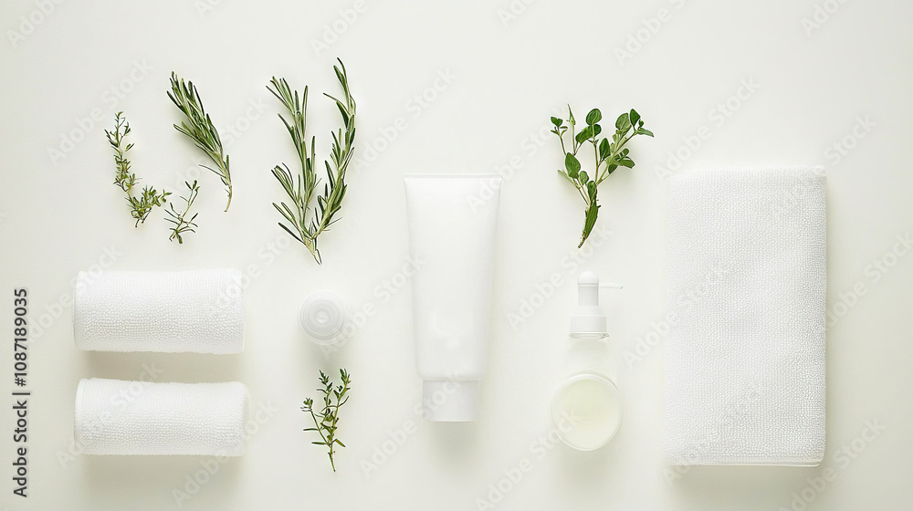 A white table topped with a bottle of lotion and a tube of lotion adjacent to a roll of toilet paper A white table topped with a bottle of lotion and a tube of lotion adjacent to a roll of toilet paper