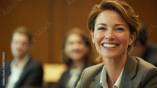 Engaging Business Seminar Smiles Corporate Office Photo Professional Setting Upbeat Mood