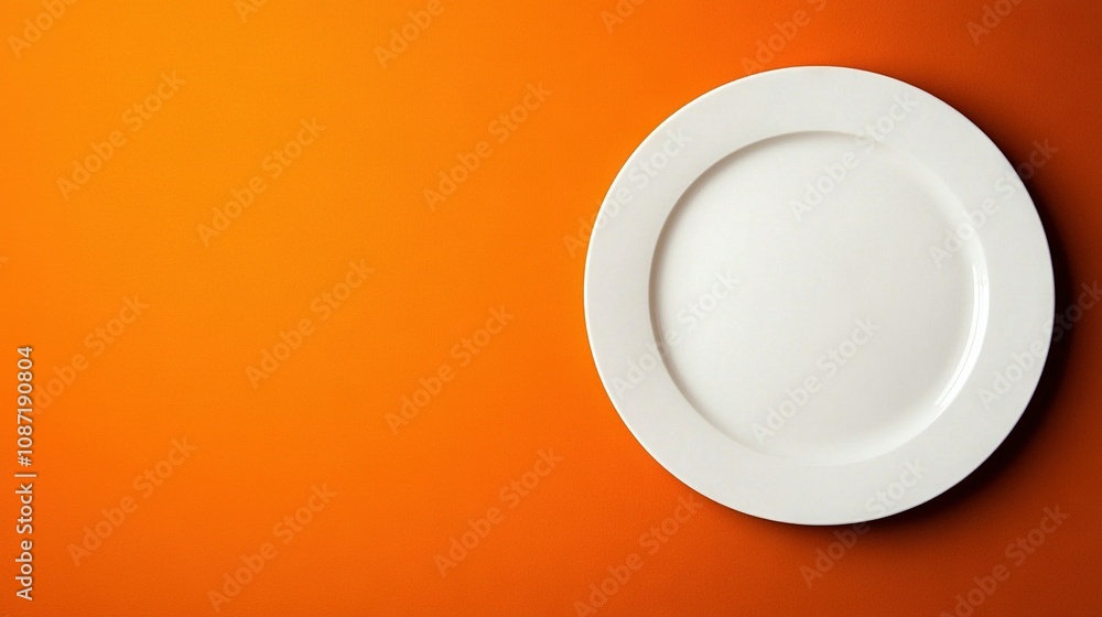 White plate atop orange wall beside another White plate atop orange wall beside another