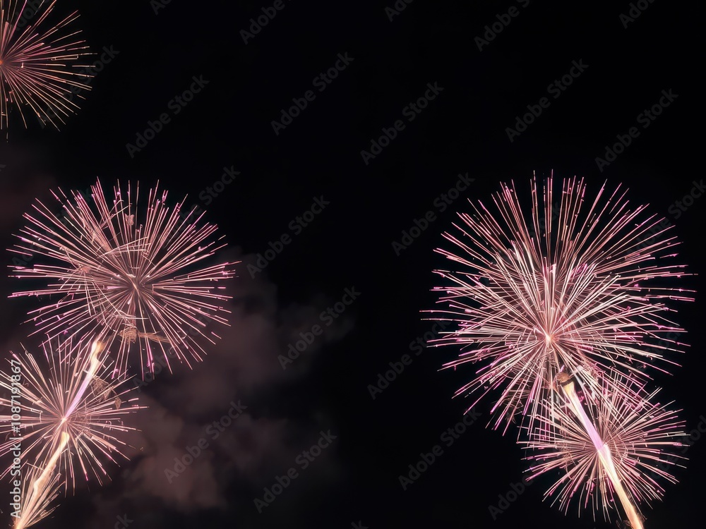 Vibrant fireworks lighting up the night sky in a dazzling display, anniversary, celebration Vibrant fireworks lighting up the night sky in a dazzling display, anniversary, celebration