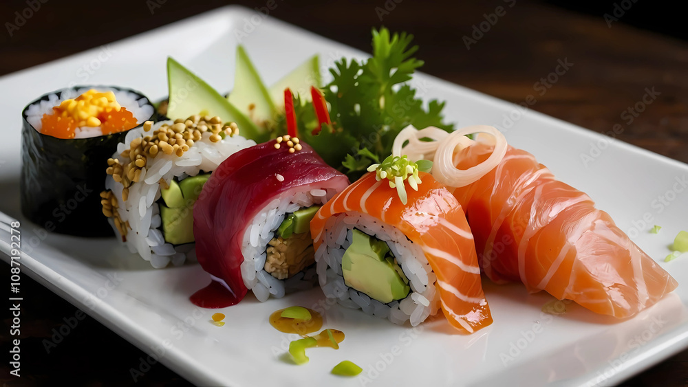 Traditional Sushi on a Ceramic Dish Traditional Sushi on a Ceramic Dish