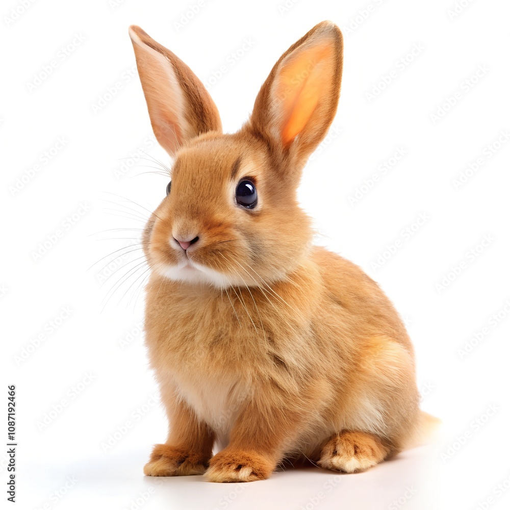 Adorable little red bunny rabbit sitting and looking to the right isolated on a white background Adorable little red bunny rabbit sitting and looking to the right isolated on a white background