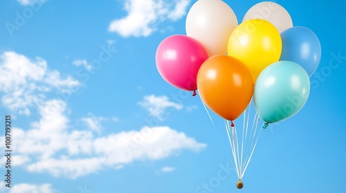 Crowd of Colorful Balloons Floating Against Blue Sky in Celebratory Atmosphere photo