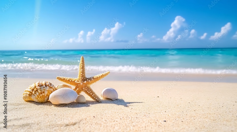 Starfish and Seashells on a Serene Tropical Beach Vacation Starfish and Seashells on a Serene Tropical Beach Vacation