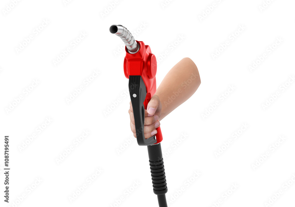Hands holding Fuel red nozzle with hose, transparent background Hands holding Fuel red nozzle with hose, transparent background