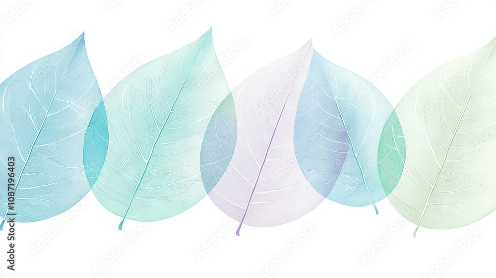 Fototapeta premium A set of three diverse-colored feathers adorn a white backdrop, alongside a blue and green plume on the left