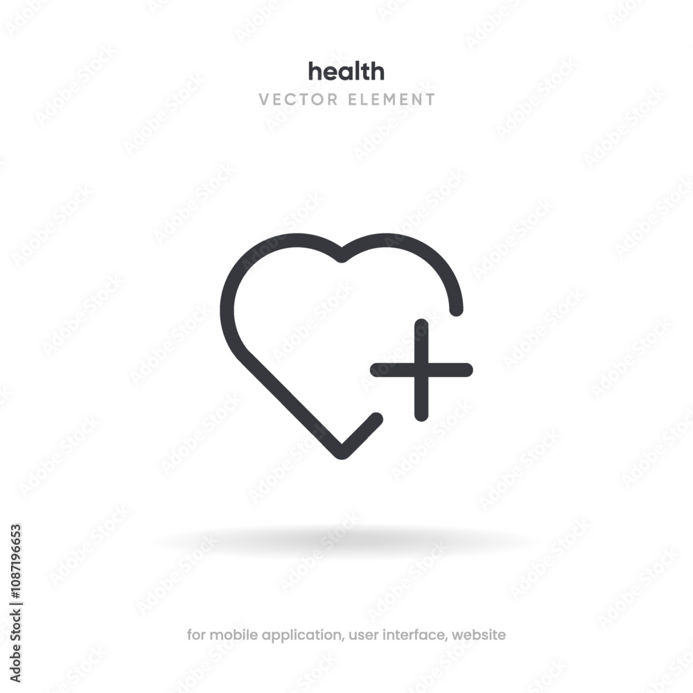Obraz premium Health icon. Romantic heart icon. Love symbol. Valentine's Day sign isolated on white background, Flat style for graphic, logo, website, mobile app, UI, UX.