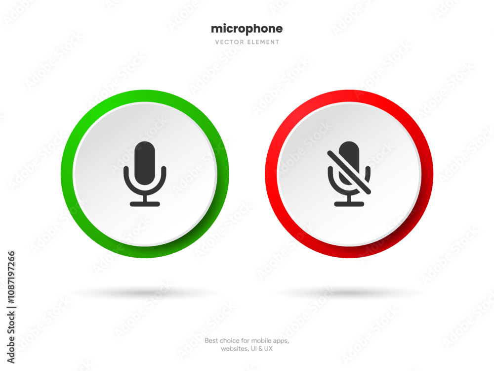 Podcast, broadcast, webcast icon. Voicemail sign. Voice chat icon. Recording symbol. Mute icon. 3D Phone microphone icon for UI UX, mobile app, presentations with soft UI, push button. Podcast, broadcast, webcast icon. Voicemail sign. Voice chat icon. Recording symbol. Mute icon. 3D Phone microphone icon for UI UX, mobile app, presentations with soft UI, push button.