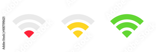 Set of wifi icons. Connection and internet icon signal. Vector wi-fi signal black. Wireless icon set. WIFI internet sign isolated on white background, flat style, vector illustration. Stock vector.