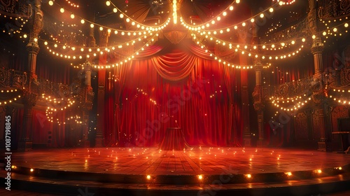 A captivating image of an elaborate circus stage, perfect for projects needing a vibrant and exciting atmosphere photo