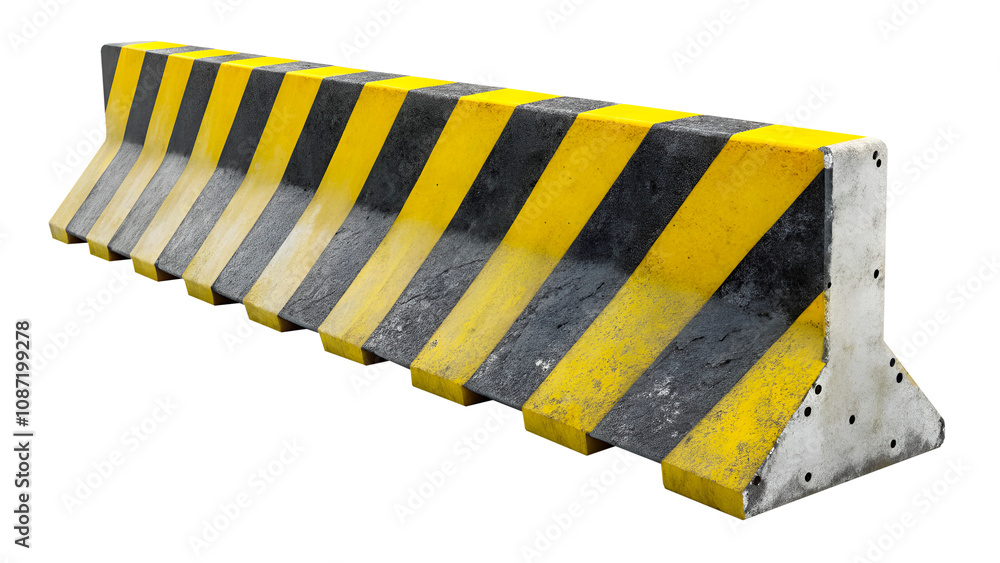 Road concrete barrier with black and yellow striped texture for safety ...