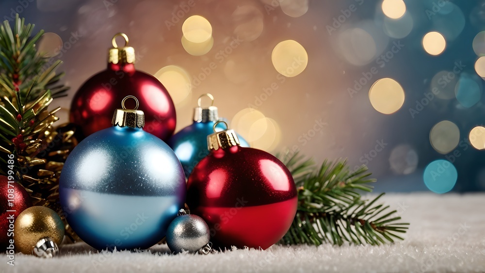 red and blue christmas balls with christmas tree beautiful festival background red and blue christmas balls with christmas tree beautiful festival background