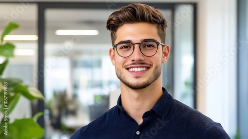 Confident Young Entrepreneur Smiling in Casual Office Setting