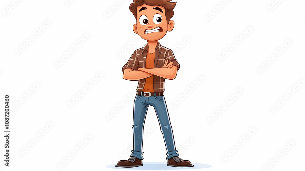 Cartoon Illustration of a Nervous Young Man