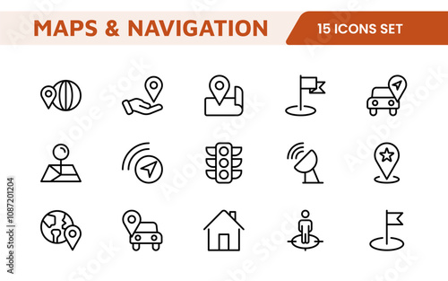 Maps Icon Set. Versatile and visually appealing icons for navigation, location services, and travel apps, designed to enhance user experience and make exploring the world more intuitive and enjoyable.