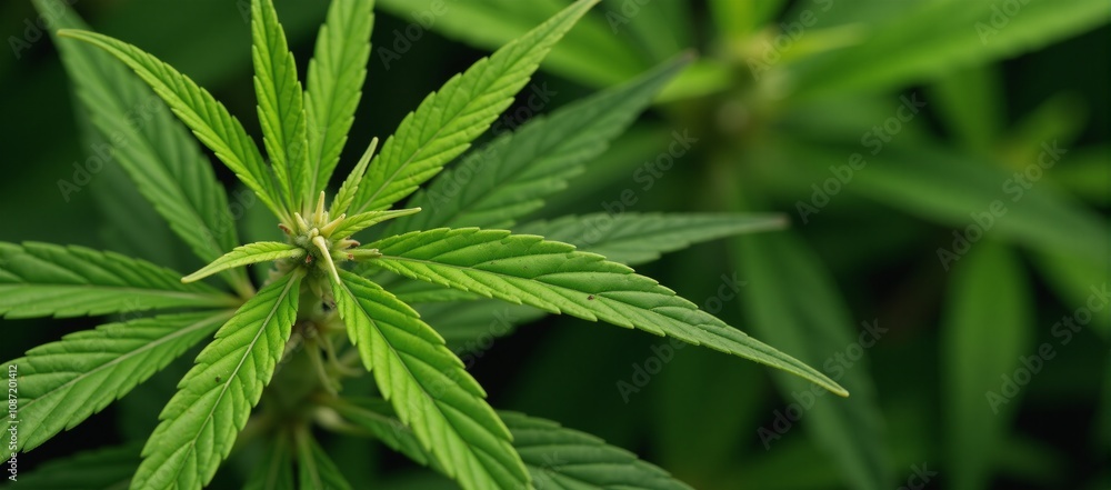 A close-up view of cannabis leaves against a subtle green backdrop A close-up view of cannabis leaves against a subtle green backdrop