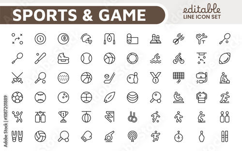 Sports and outdoor activities line icon set. Outline icon collection related to outdoor sports.