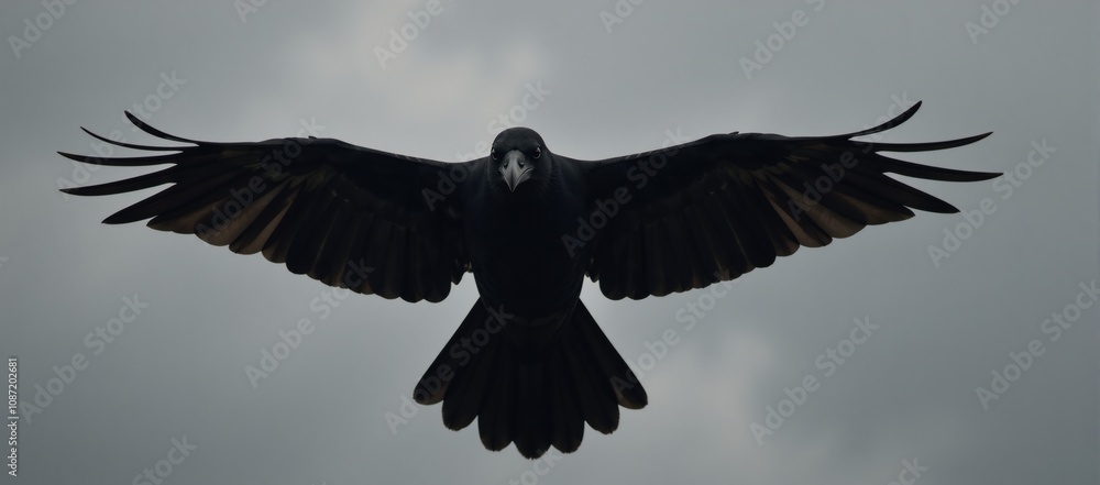 Naklejka premium A photorealistic portrait featuring a black raven