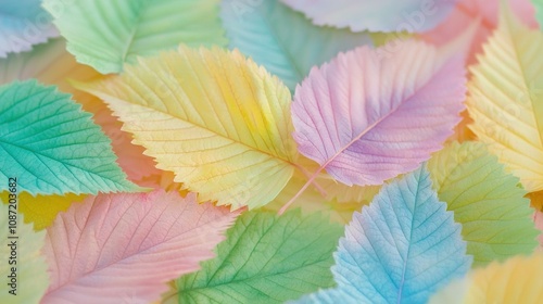  A multicolored leaf pile on a bed of green, yellow, pink, and blue leaves