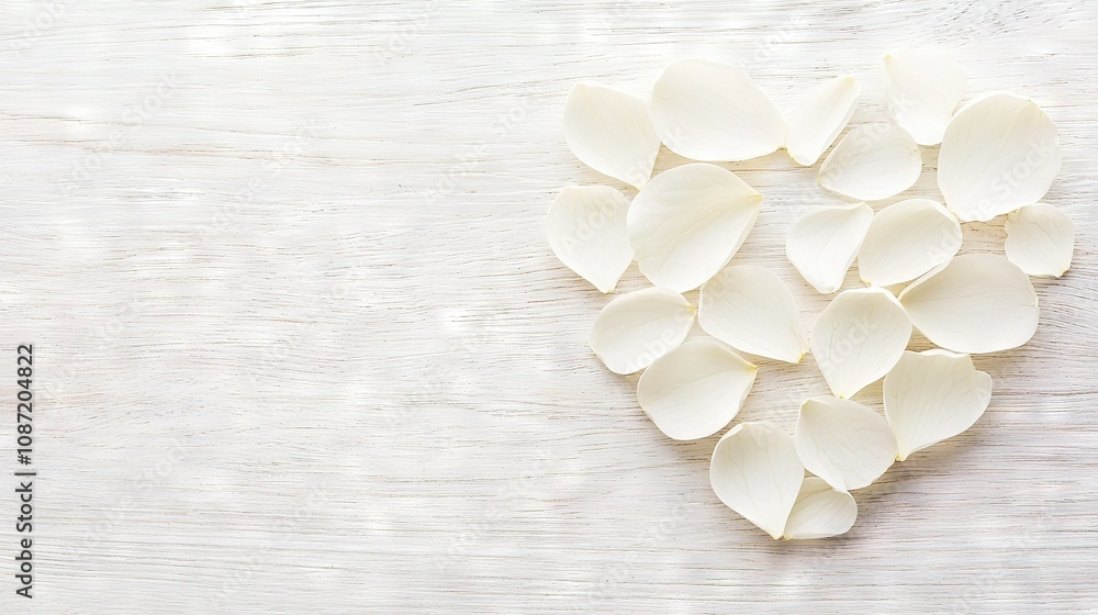 Heart-shaped bouquet of white flowers on a white wood backdrop, featuring space for text or photo Heart-shaped bouquet of white flowers on a white wood backdrop, featuring space for text or photo