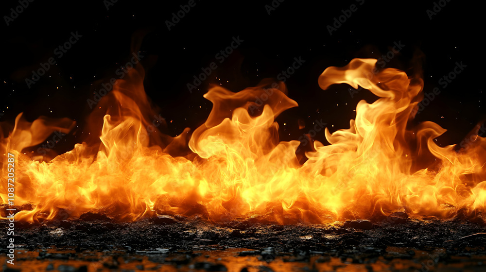 Fiery Flames on Black Background - Illustration Fiery Flames on Black Background - Illustration
