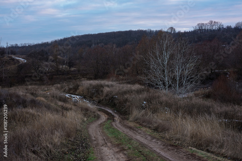 Winding dirt road through rural landscape