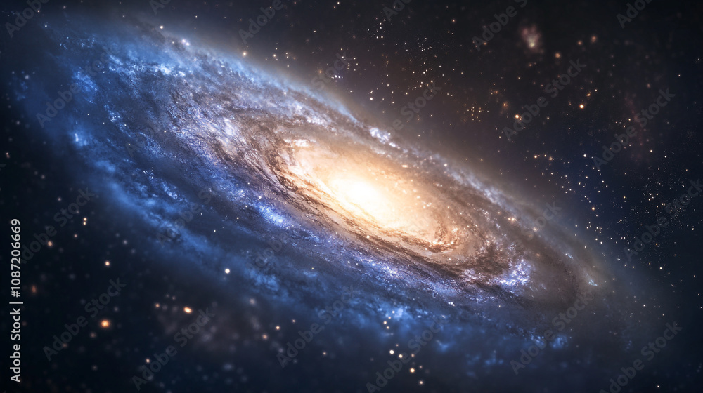 A stunning spiral galaxy illuminated by bright stars in the vastness of space A stunning spiral galaxy illuminated by bright stars in the vastness of space