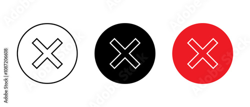 Cross mark outline icon on circle background. X, exit sign symbol