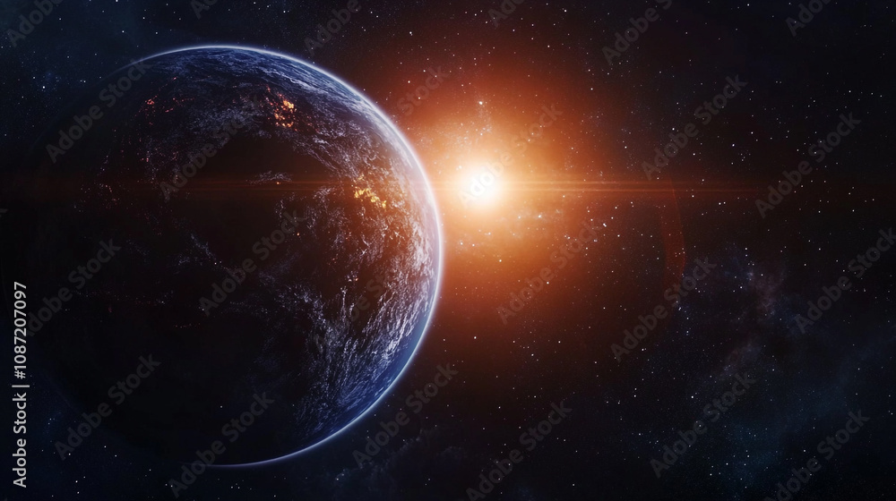 A stunning view of Earth illuminated by the sun in the vastness of space during day A stunning view of Earth illuminated by the sun in the vastness of space during day