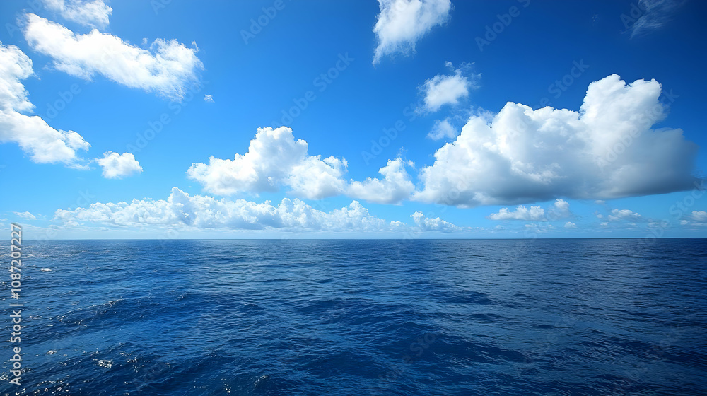 Obraz premium Blue Ocean Background with White Clouds