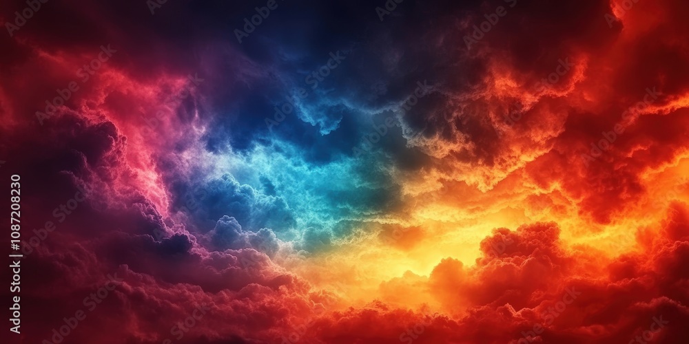 Dramatic Cosmic Contrast Depicting Light and Darkness, Representing the Eternal Battle Between Heaven and Hell in a Vividly Colorful Sky with Fiery and Serene Elements Dramatic Cosmic Contrast Depicting Light and Darkness, Representing the Eternal Battle Between Heaven and Hell in a Vividly Colorful Sky with Fiery and Serene Elements