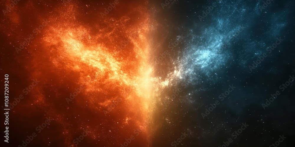 Obraz premium Dynamic Contrast Between Light and Dark: Representations of Good and Evil in a Stunning Cosmic Wallpaper with Heaven and Hell Imagery