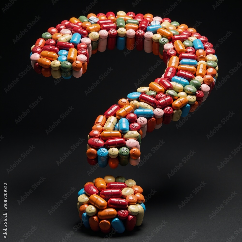 Question Mark containing multicolored Medicine Pills Question Mark containing multicolored Medicine Pills