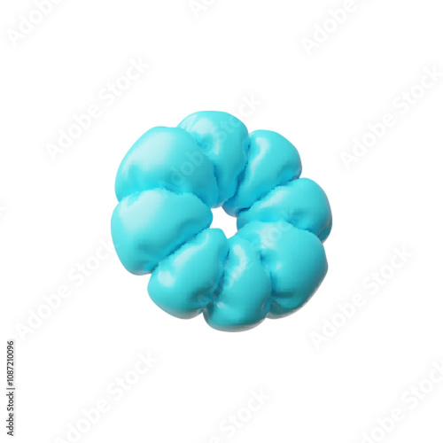 Realistic blue inflated balloon flower shape 3D plastic cartoon icon, glossy volume game festive decoration, air figure