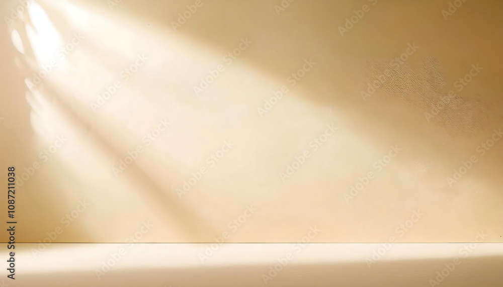 Minimalistic abstract gentle light beige background for product presentation with light andand intricate shadow from the window and vegetation on wall. Minimalistic abstract gentle light beige background for product presentation with light andand intricate shadow from the window and vegetation on wall.
