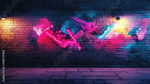 Neon Lights on Brick Wall