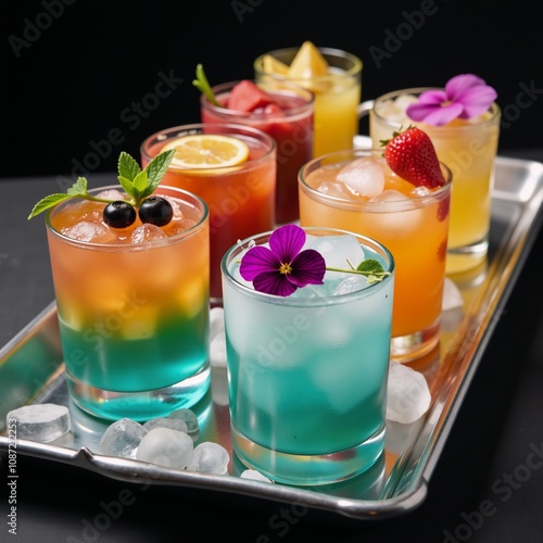 Collection of Chilled Beverages adorned with Ice  Garnishes Cool Refreshments photo