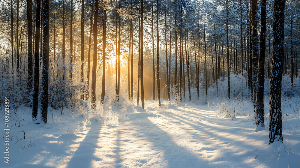 winter forest with a path in the snow