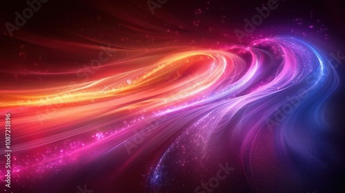 Vibrant abstract waves of light create a dynamic display of colors in a dark setting, illustrating movement and energy