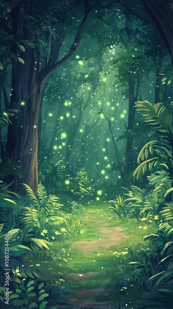 Fototapeta premium Leuchtender Weg im gruenen Wald