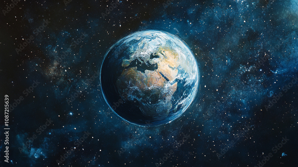 Earth shines beautifully in the vast universe, surrounded by twinkling stars and cosmic colors Earth shines beautifully in the vast universe, surrounded by twinkling stars and cosmic colors