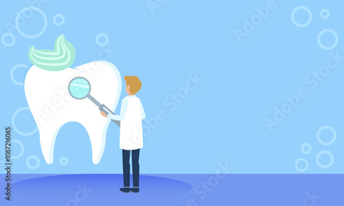 Dentist Examining Tooth with Magnifying Glass and Toothpaste