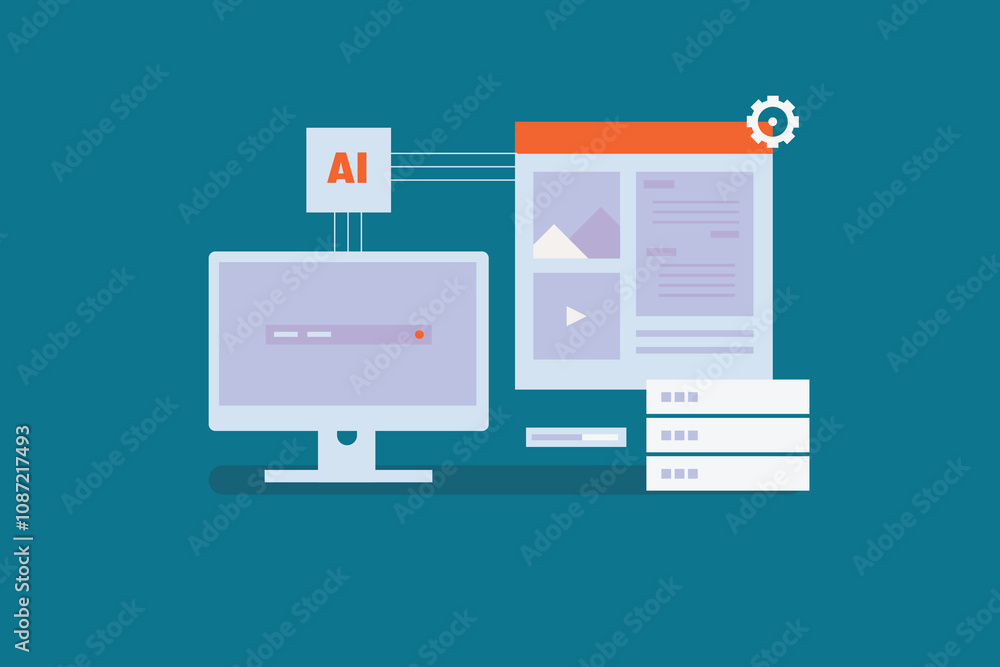 AI Website concept. AI prompt generating website, Artificial intelligence creating website. AI server. Vector illustration concept. AI Website concept. AI prompt generating website, Artificial intelligence creating website. AI server. Vector illustration concept.