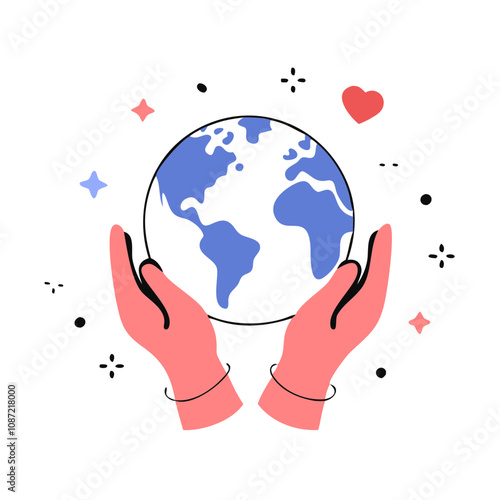 Hands holding Earth icon symbolizing care for the environment and sustainability concept