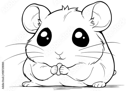 Cute Little Hamster With a Grain in His Paws Cartoon Character Coloring Page for Kids Adorable Hamster Holding Seed Fun Animal Character Playful Rodent Illustration Cute Hamster