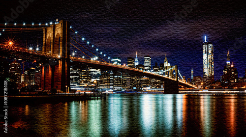 Brooklyn Bridge and Manhattan Skyline at Night