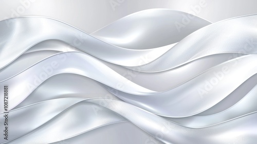 The silver chrome metal texture with waves, a silk wavy design with liquid silver metallic silk, is represented in a 3D render illustration.