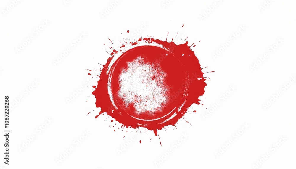 Abstract red wax seal with paint splatter effect on white background Abstract red wax seal with paint splatter effect on white background