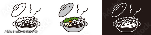 寄せ鍋のアイコンイラスト。伝統的な日本食。