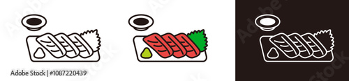 マグロの刺身のアイコンイラスト。伝統的な日本食、お造り。